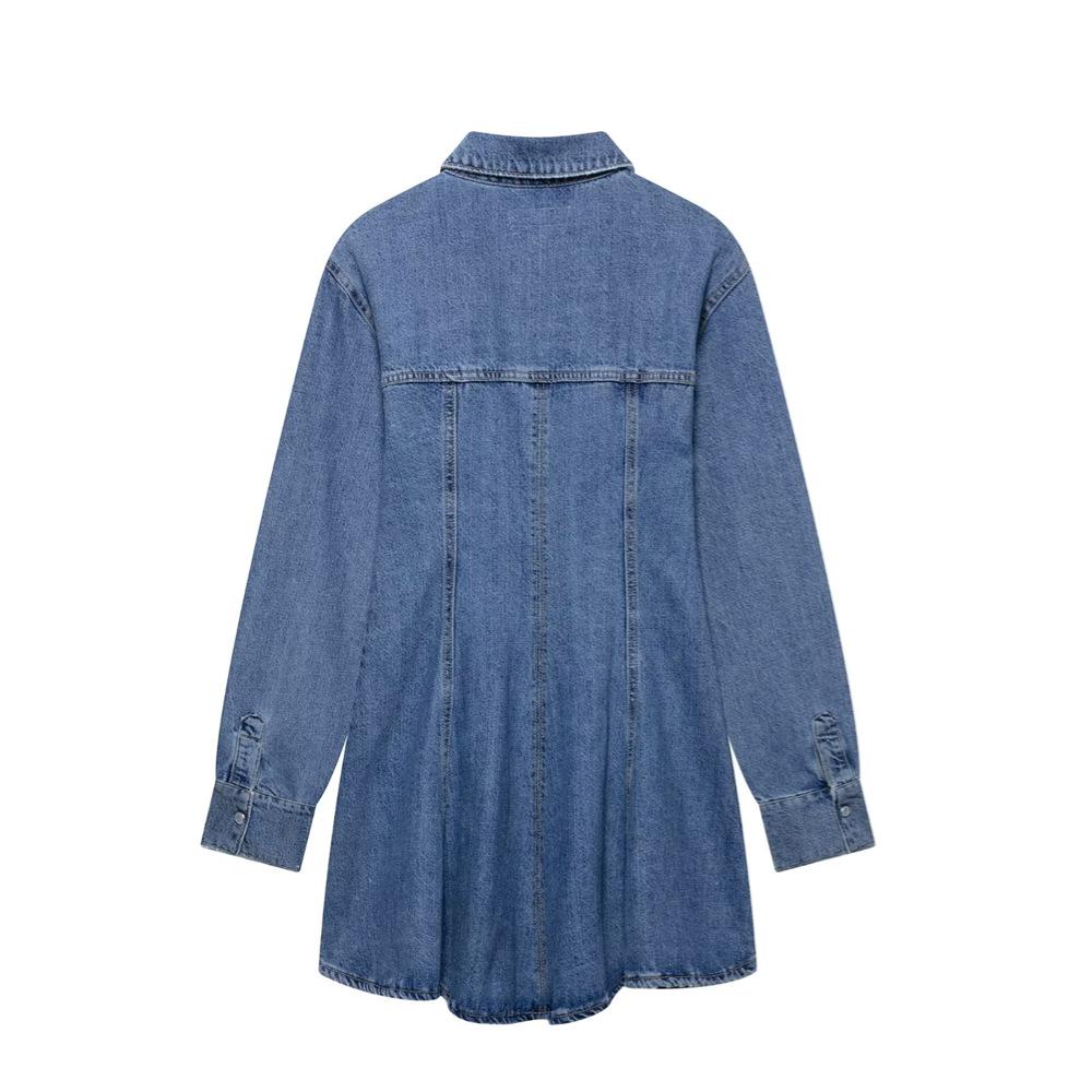 2025 Spring/Summer Women's Slim Fit Denim Lapel Long-Sleeve Dress