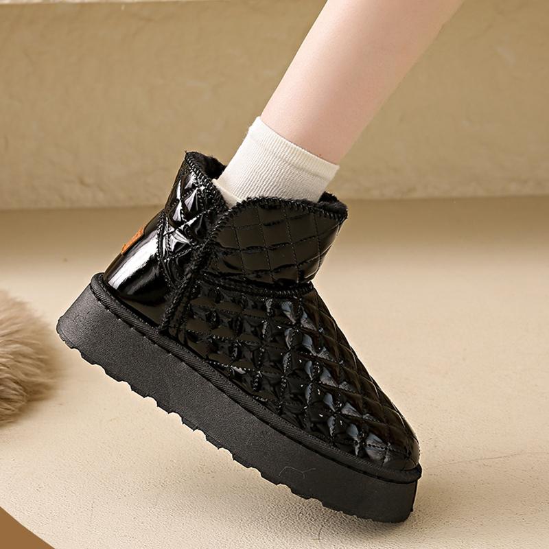 Осенние и зимние зимние ботинки на толстой подошве для женщин, с меховой вставкой, водонепроницаемые и плюшевые, утолщенные, теплые, из кожи и хлопка