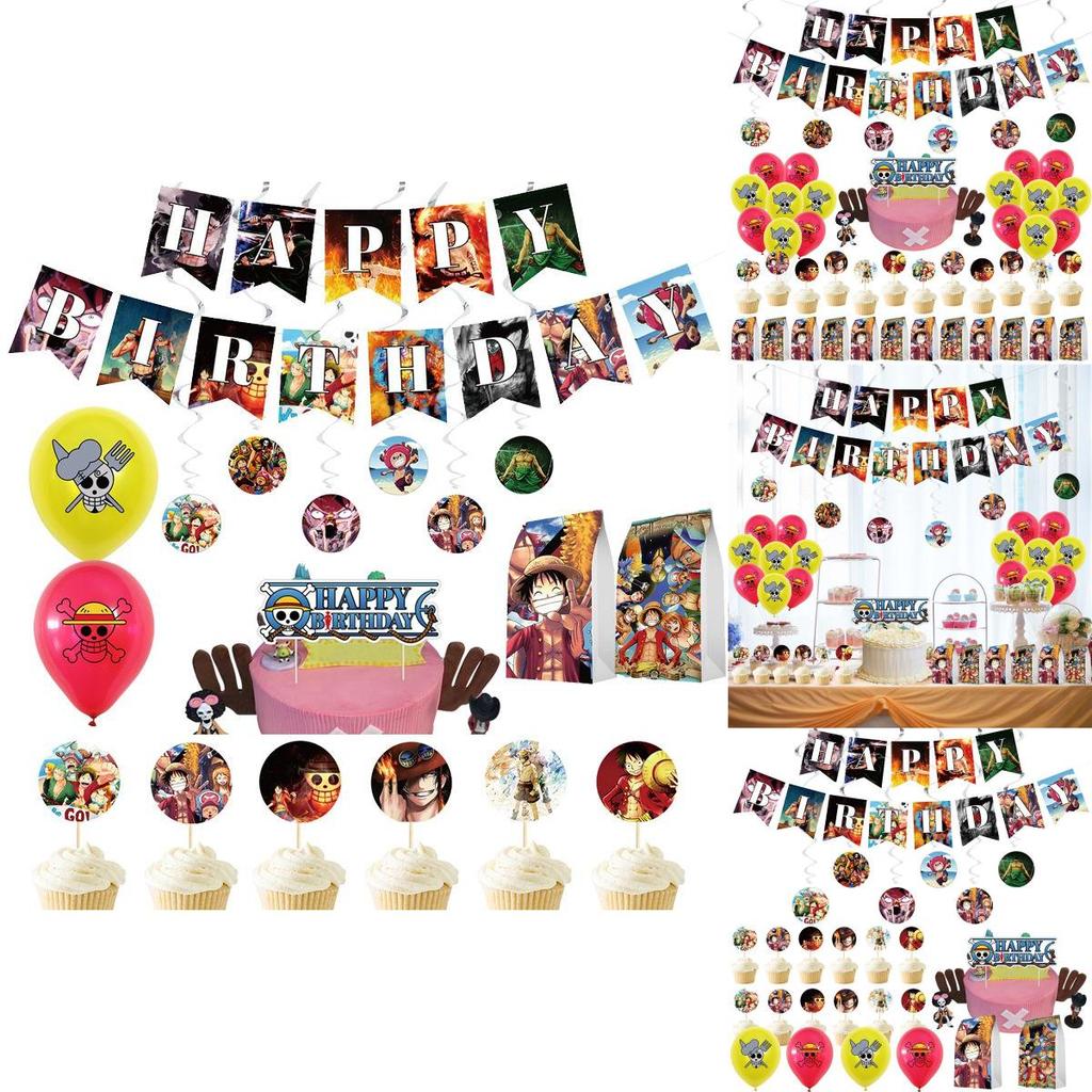 Anime One Piece Themed Birthday Party Decor Supplies Suit Banner Topper Balloon