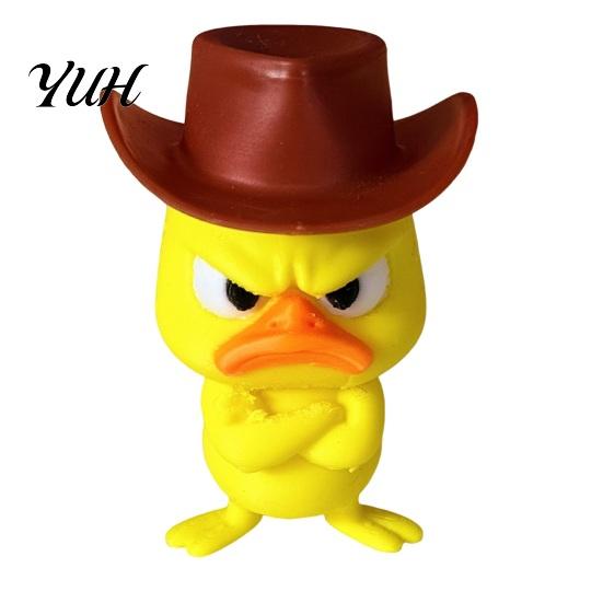 Cute Animal Sculptures Angry Duck Desk Figurine, 3D Printed Yellow Office Decoration with Cowboy Creative Birthday Gifts Hat, Little Ornament for Home