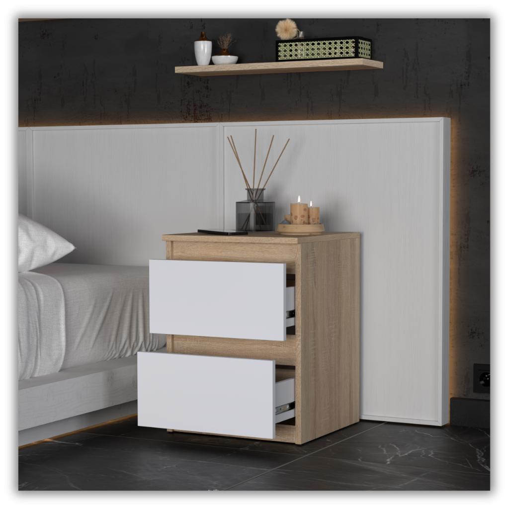 Bedside Cabinet Sonoma Oak White Matt 40 Cm 2 Drawers Nakastlik Bedside Table
