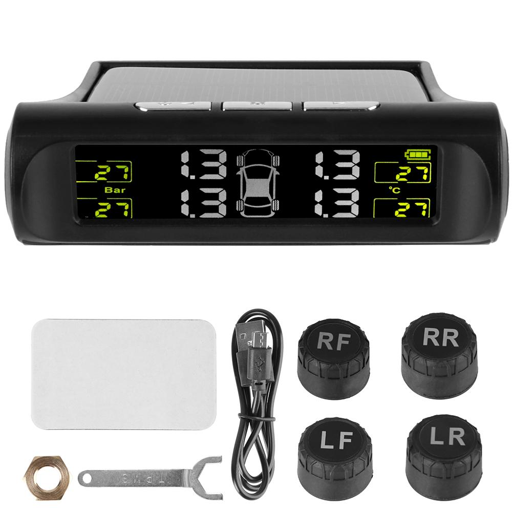 Tyre Temperature Monitor Universal Auto Security Alarm Systems Car Tire Pressure Monitoring System USB / Solar TPMS 0-6Bar