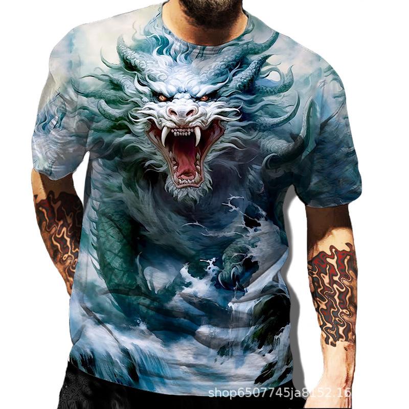 Мужская повседневная футболка с коротким рукавом, напечатанная в 3D, серия «Дракон»