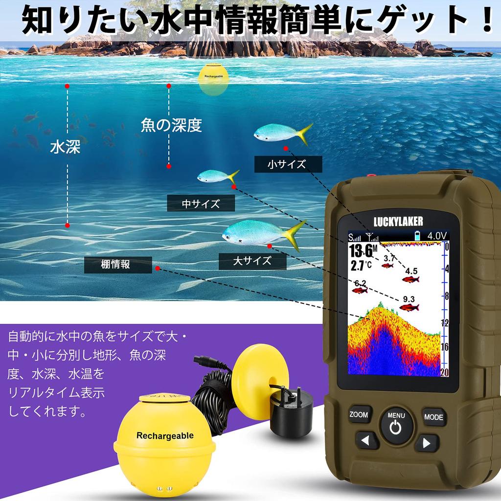 LUCKYLAKER Wireless Portable Fish Finder for Sea Small and Suitable for Smelt Bass Fishing Fishing, Waterproof, Docks, Kayaks, Fishing,