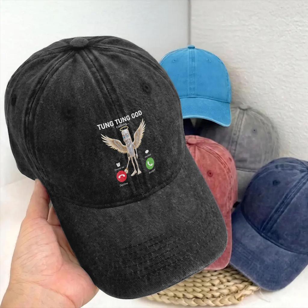 Angel Tung God Sahur Brainrot Unstructured Baseball Cap Distressed Washed Meme Phone Calling Headwear Travel Adjustable Hat