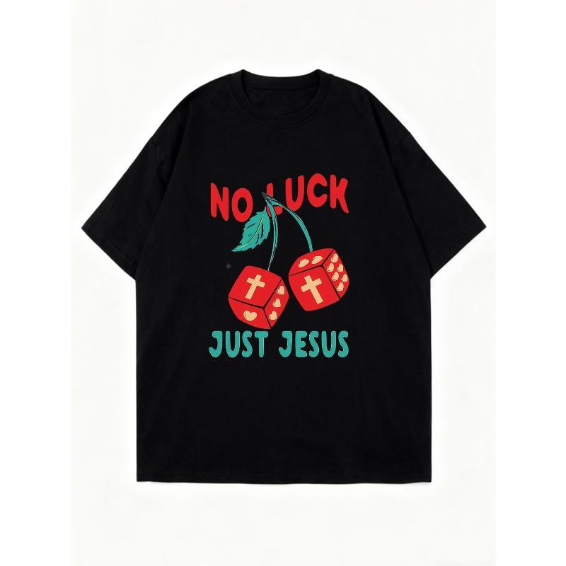 Футболка оверсайз черная Не удача, а только Иисус Вишня кости Принт креста Графическая футболка Повседневная уличная мода Женский топ Летний наряд
