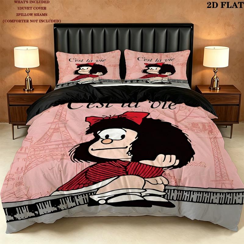 Mafalda Pattern Bedding Quilt Set Quilt Cover Pillowcase Home Birthday Gift(1 * duvet cover + 2 * pillowcase, without core)