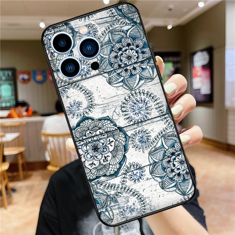 Mandala Wood Floral Case For iPhone 17 16 15 14 13 12 11 Pro Max Mini Plus 16e 17 Air Bumper Cover Accessories