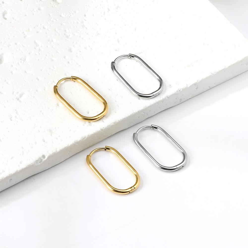 LUXUSTEEL 2PCS Stainless Steel Oval Hoops Earrings For Women Men Gold Silver Color Rock Earrings Piercing Jewelry Gift