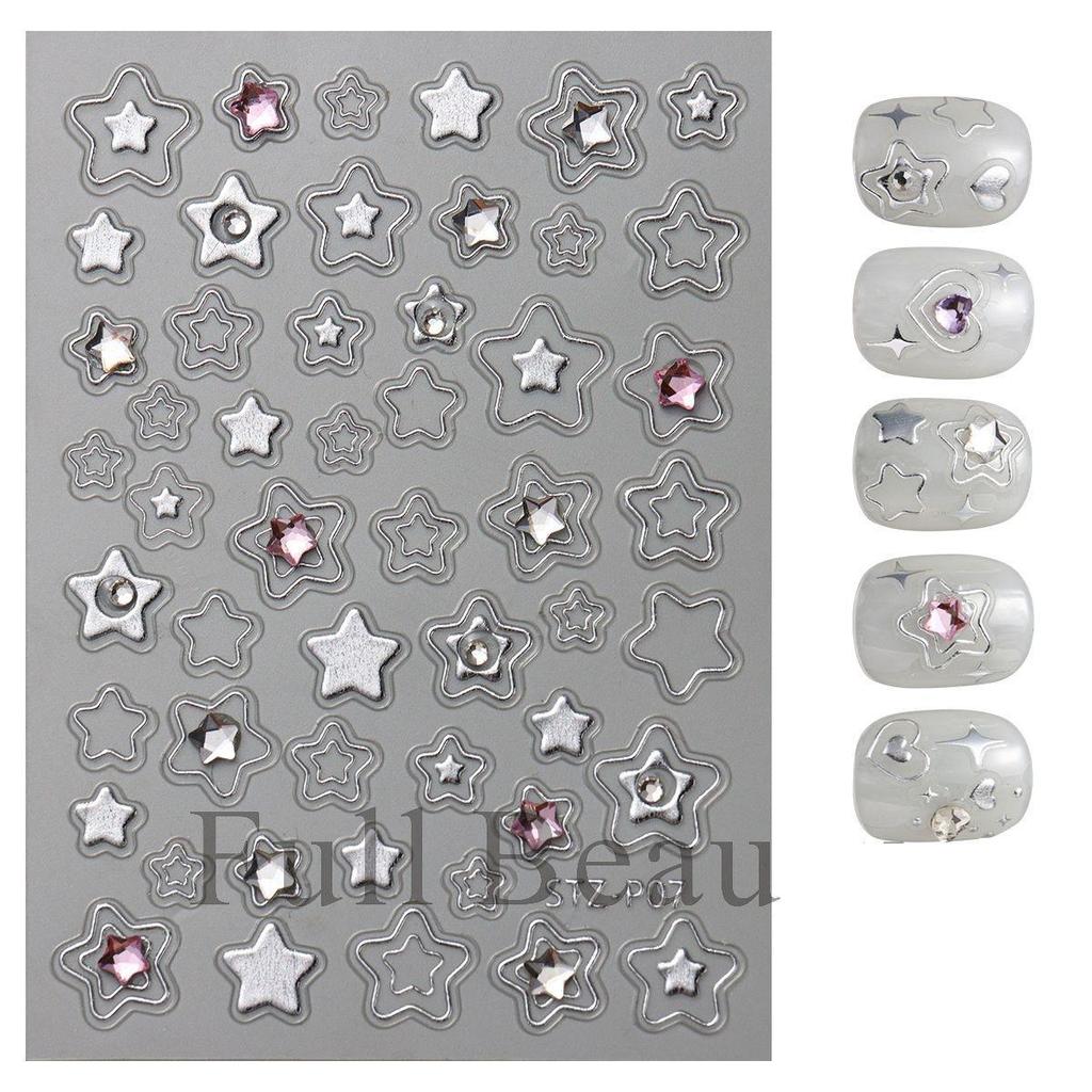 Металлические золотые серебряные наклейки для ногтей сердечки звезды нейл-арт наклейки слайдеры маникюрный декор