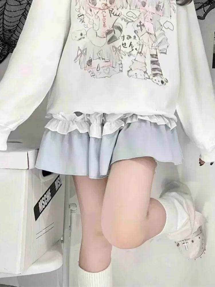 Y2k японский Harajuku аниме белый худи кавайный милый мультфильм уличная одежда школьный свитшот длинный рукав топы