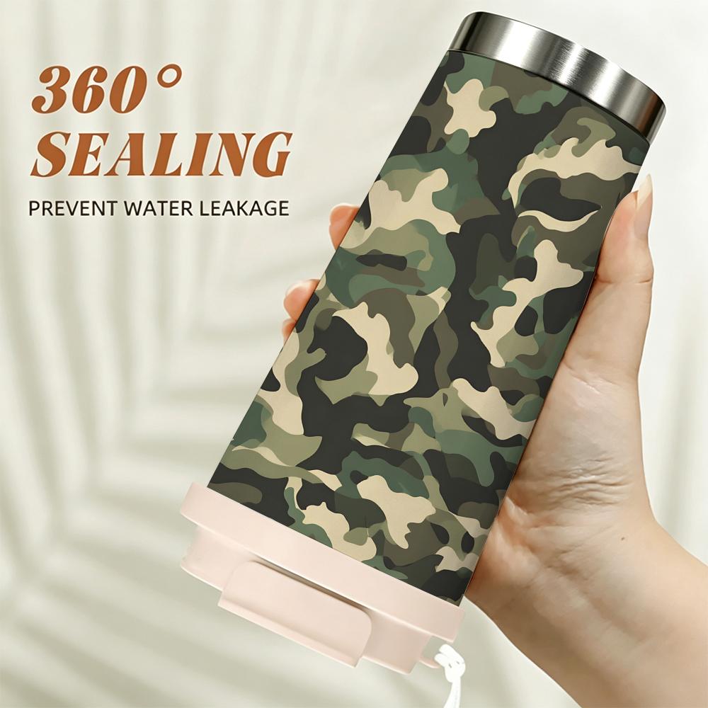 Camouflage Pattern Durable Insulated Coffee Tumbler Walled Vacuum Thermal Cup,Portable Reusable Travel Mug for Outdoor Sports Hiking