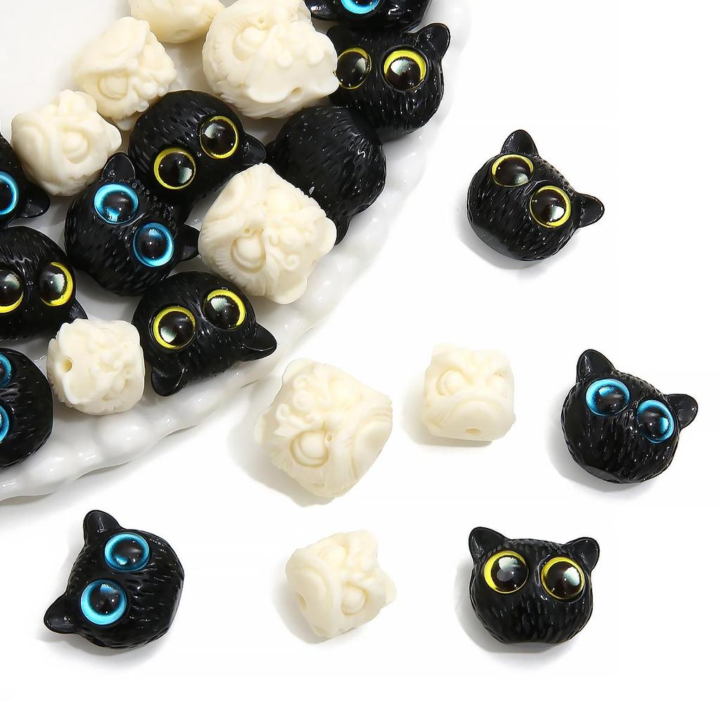 One Acrylic Bead Cartoon Big Eyes Black Cat Beads Wake Lion Carved Beads for DIY Bracelet Craft Jewelry Making