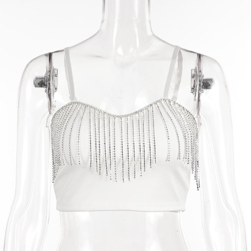 Женский топ для ночного клуба с кисточками и стразами, без бретелек, с цепочкой и подтяжками, сексуальный, универсальный