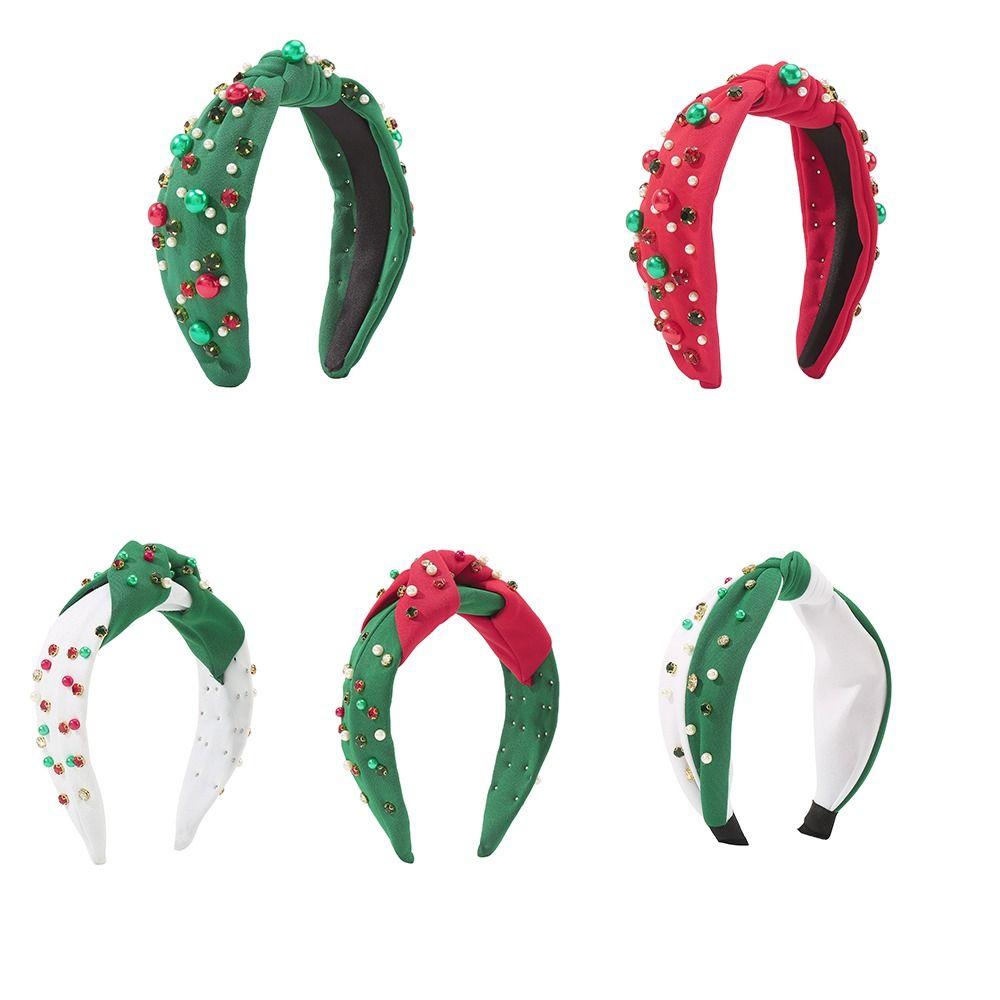 Adjustable Christmas Headband All-match Pearl Rhinestone Hair Hoop Fashion Christmas Headdress