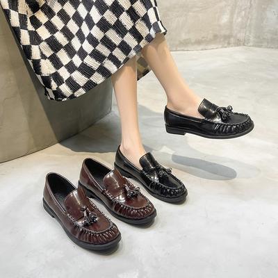 Женские лоферы в британском стиле, новые, из лакированной кожи, с кисточками, плетеные, с круглым носком, одинарные туфли, обувь из натуральной кожи