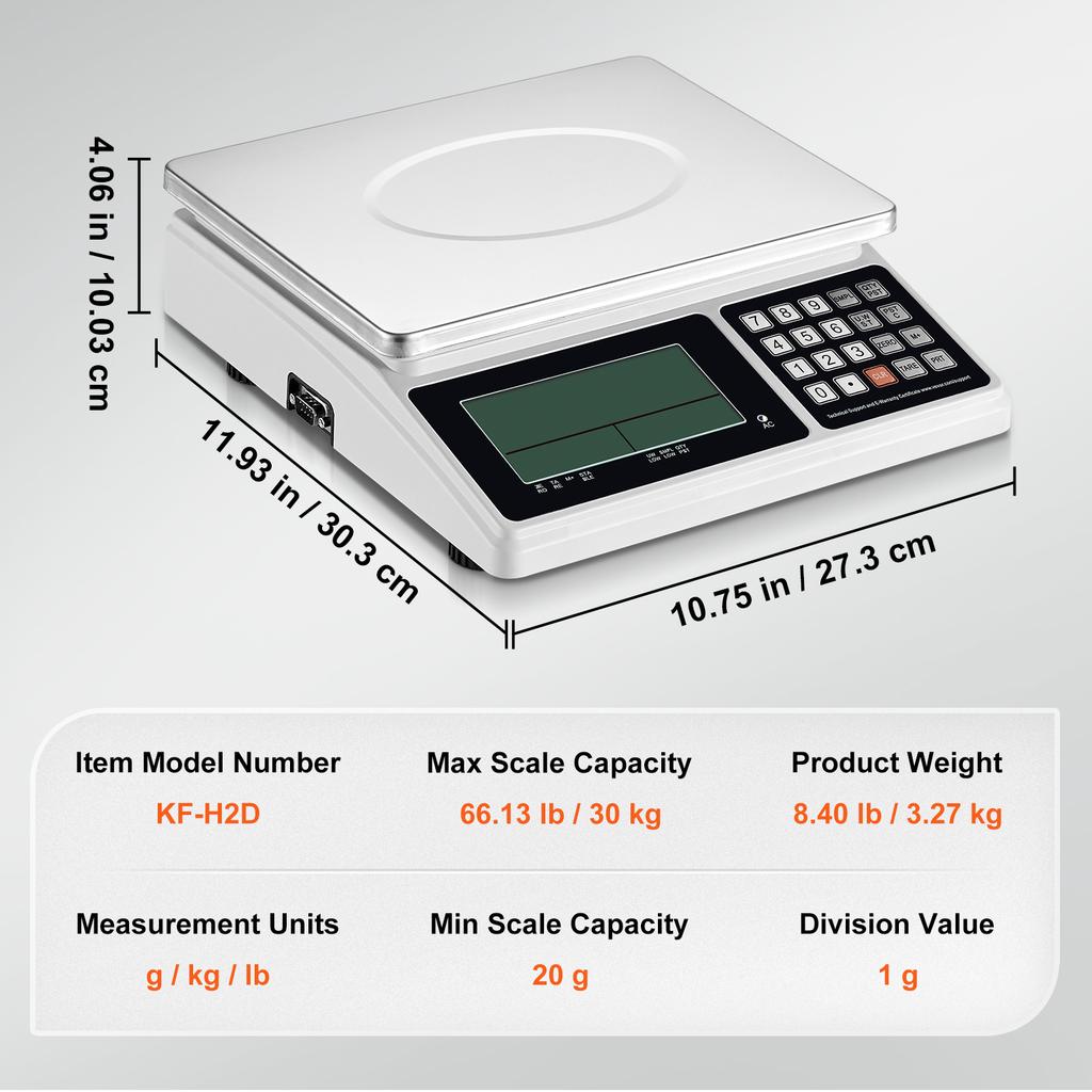 SucceBuy 30kg/1g Digital Counting Scale Electronic Gram Scale with RS232 Port and LCD Screen for Parts Coins Home Food Weighting