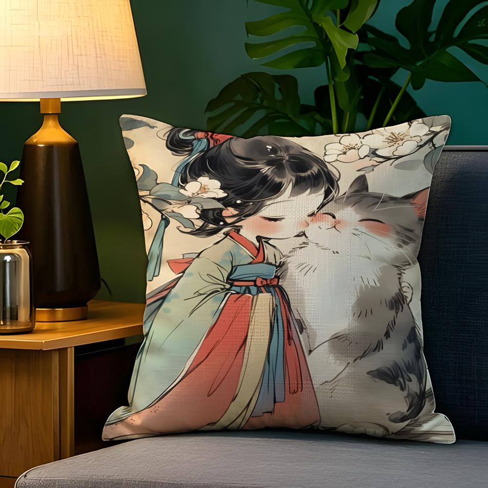 Cute girl school decorations Pillow Case Natural Linen Pillow Case DoubleSided Decor Sofa Pillowcase Home Decor