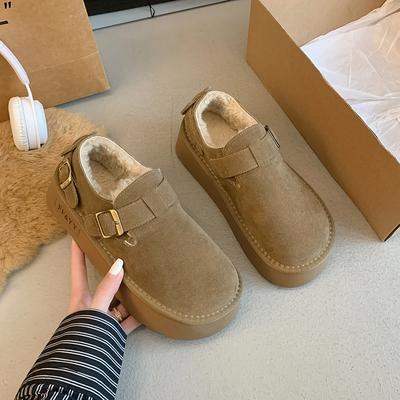 2024 Новые женские туфли на плоской подошве с толстой подошвой, повседневные модные женские модные осенние прогулочные удобные бархатные теплые хлопковые туфли