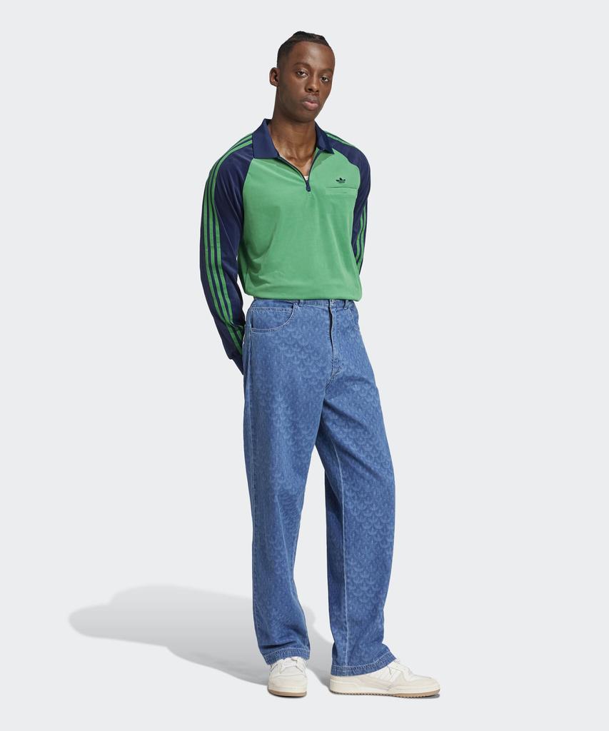 adidas Велюровое поло с длинным рукавом в стиле 70-х - Зеленое / Jn5981