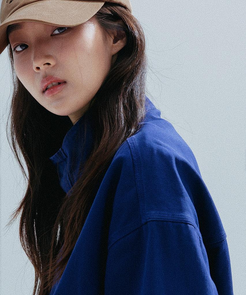 ANNEHEARTS Washed High Neck Jacket_Blue