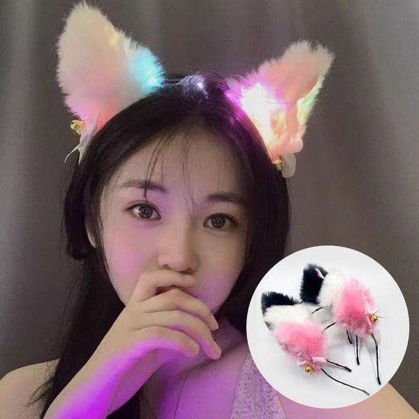 Gel Luna LED Light Drop Fur Cat Party Festival Club Event Hair Headband, Black Rainbow, 5 Pieces