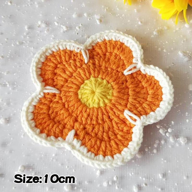 Creative Crochet Round Coasters Handmade Reusable Insulation Pads INS Style Hand-knitted Sunflower Cup Pad Desktop Decoration