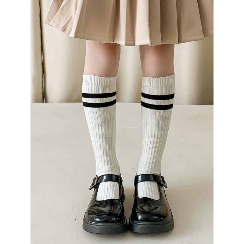 1 пара корейских модных однотонных носков до середины икры для детей, весенне-осенние теплые хлопковые простые школьные носки