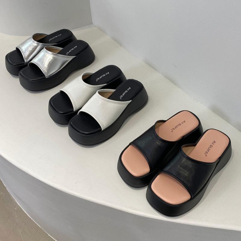 Женские тапочки, летние туфли на толстой подошве, женские пляжные сандалии на платформе с открытым носком, повседневные удобные шлепанцы, дизайнерские шлепанцы