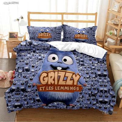 Grizzly & The Lemmings Cartoon Anime Duvet Cover Comforter Bedding set Soft Quilt Cover and Pillowcases SingleDoubleQueenKing