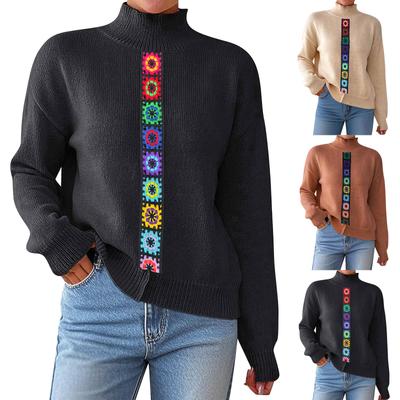 Женский модный вязаный топ в стиле пэчворк с полувысоким воротником и пуловер