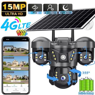 LS VISION 3-объективная 4G солнечная камера HD 15 МП 360 наружная водонепроницаемая CCTV камера ночного видения с двусторонней аудиосвязью IP-камера обнаружения людей V380 Pro
