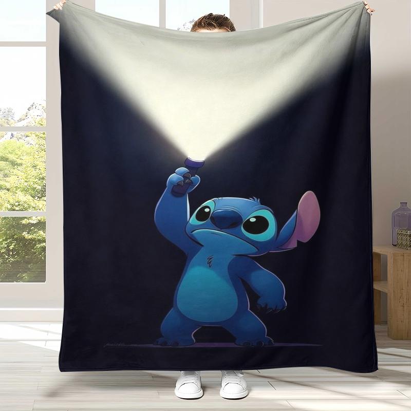 Милое Фланелевое Одеяло с Мультяшным Узором 'S-Stitch', Ультра Мягкий Теплый Плюшевый Плед для Дома, Спальни, Кровати, Дивана, Походный Пикник, Подарок для Детей