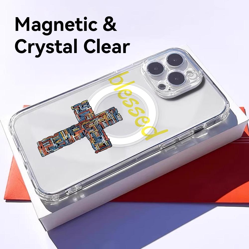 Модный Чехол-Крест для Телефона iPhone 17 16 15 14 13 12 Pro Max Plus С Магнитным Кристально Чистым Чехлом Беспроводная Зарядка