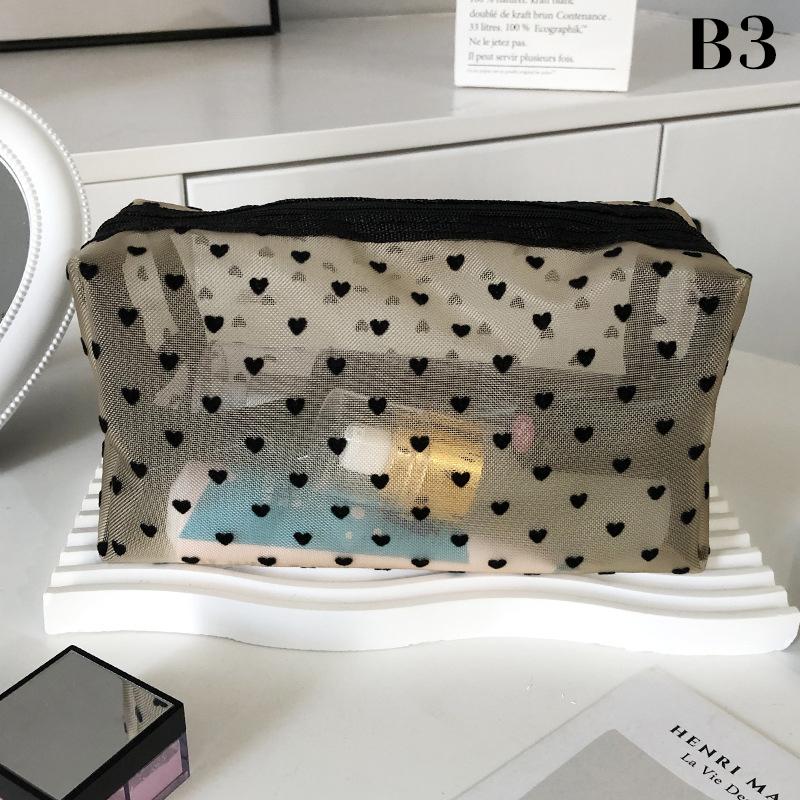 Love Print Mesh Cosmetic Bag Portable Toiletry Organizer Makeup Bag Multifunction Transparent Women Lipstick Storage Pouch