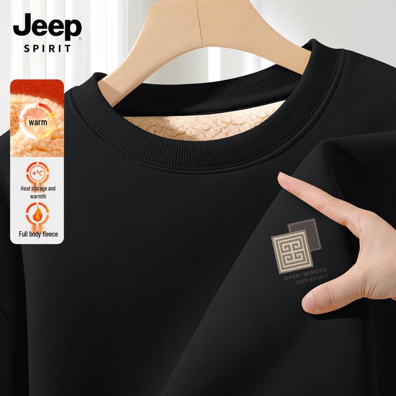 JEEP SPIRIT Men's 2025 Autumn/Winter Fleece Lined Crewneck Sweatshirt