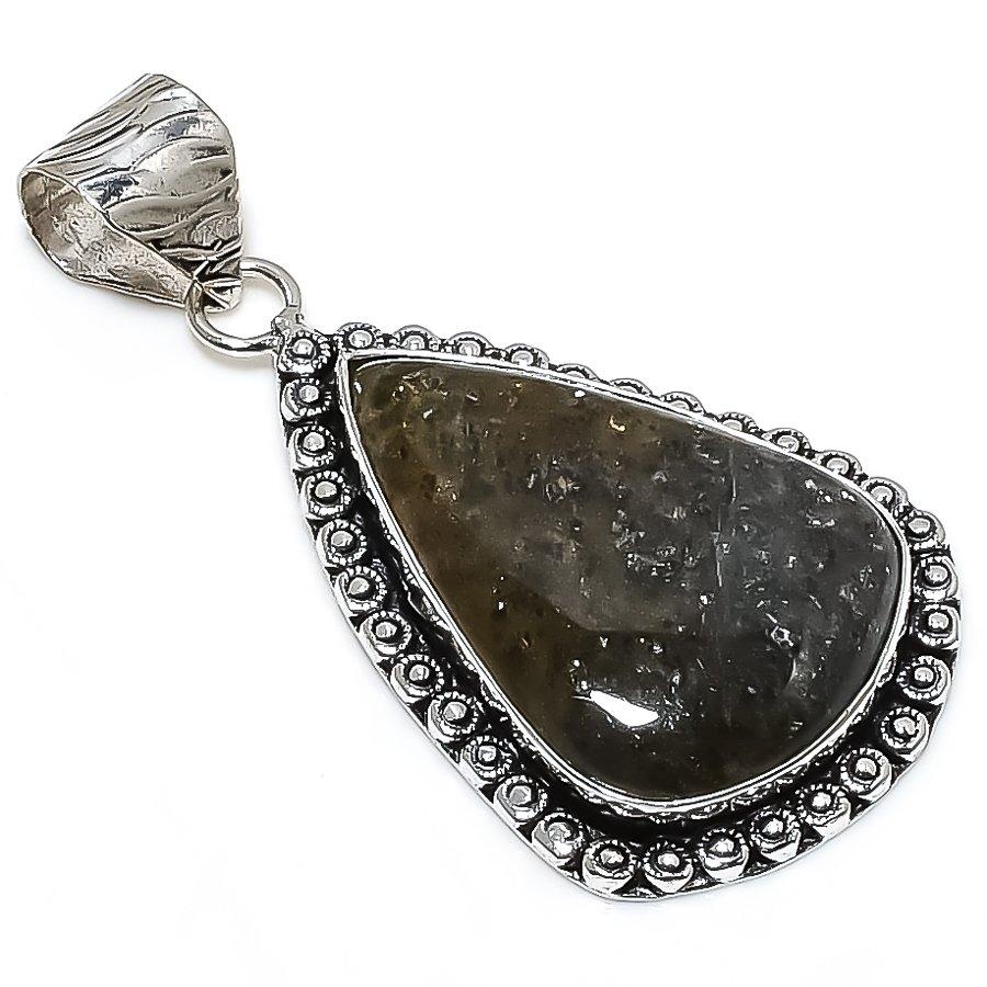 Indian Moss Agate Gemstone 925 Sterling Silver Jewelry Pendant 2.09" SU-10729