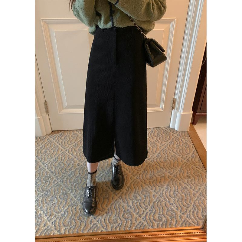 Женская весенне-осенняя литературная ретро-вельветовая юбка-полуториал, однотонная юбка с разрезом, прямая юбка