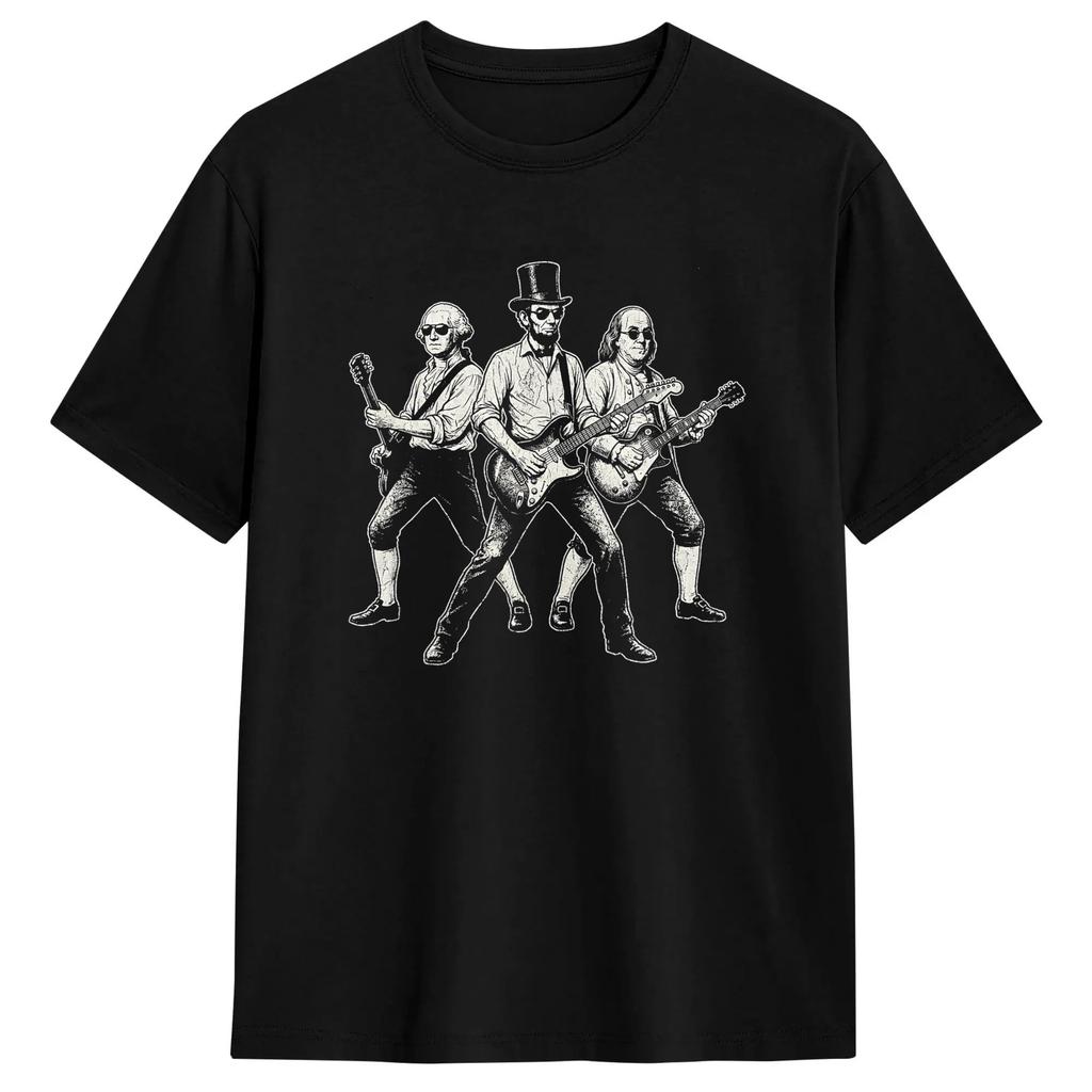 Abraham Lincoln Playing Guitar 250th Anniversary 4th Of July Tshirt Harajuku Tshirts Shortsleeve Streetwear Tops Oversize