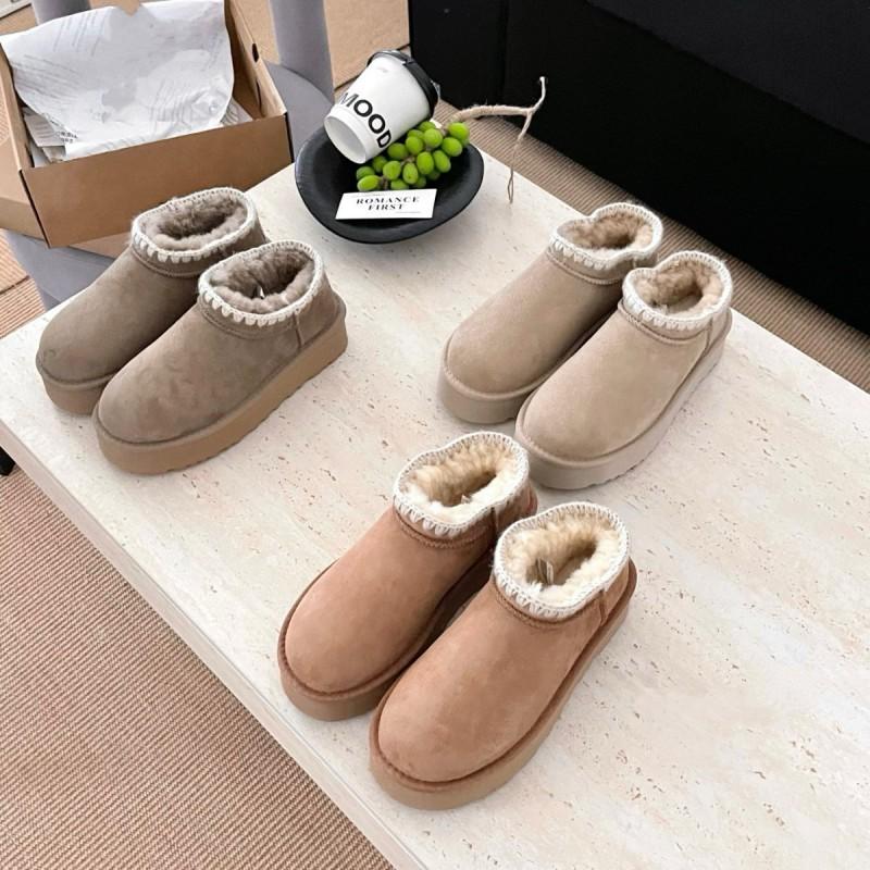 Womens Winter Snow Boots Sheepskin Fur Lined Flat Heel Short Shaft Warm Comfortable Slip-On Ankle