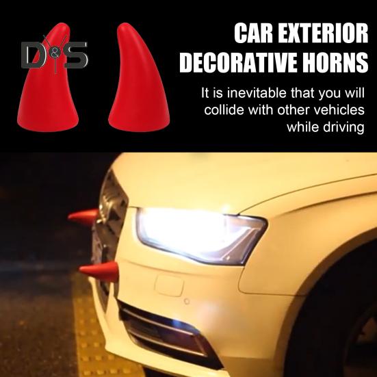 1 Pair Car Devil Horn Sticker 3D Automotive Roof Decoration Front Rear Bumper Guard Anti Collision Protector Waterproof Sunproof Universal Vehicle