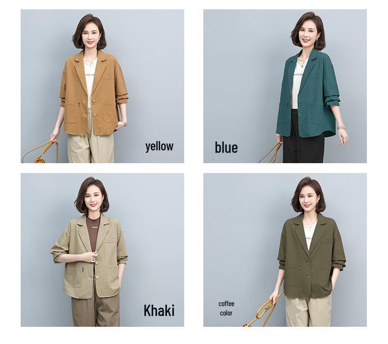 2024 Весна/Осень Блейзер свободного кроя с короткими рукавами для женщин среднего возраста - Корейский стиль, Модный, Молодящий