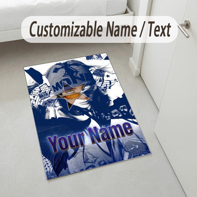 Personalized Crystal Velvet Carpet,Billie Eilish Custom Printed Name, Plush Area Rug For Home Indoor Decor