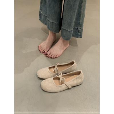 Французские туфли-лодочки на плоской подошве с неглубоким вырезом и скрытой платформой, новые весна-осень 2025, универсальные туфли для работы с бантом, надеваемые одним движением