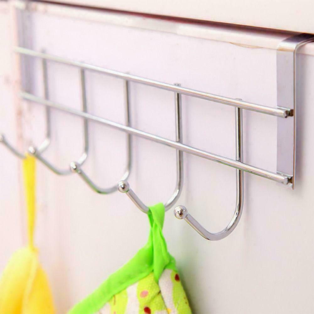 Good Load-Bearing Stainless Steel Bathroom Organizer 5 Hooks Rack Towel Hanger Rack Door Hook