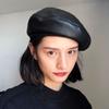 Autumn All-match Leather Winter PU Leather Berets Painter Hat Korean Style Hat Women Octagonal Cap