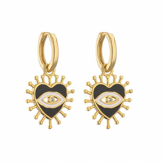Pair ,Love Heart Shape Evil Eyes Drop Earrings For Women Vintage Statement Crystal Dangle Jewelry