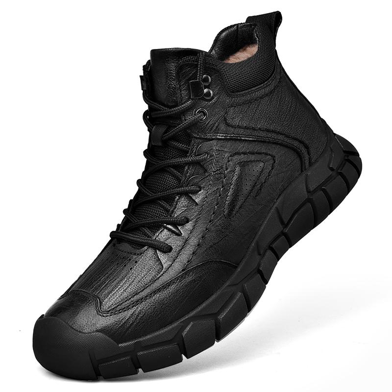 Fashion New Mens Motorcycle Boots Genuine Leather Boots Retro Style Basic Boots Men Casual Warm Snow Sneakers Non-slip Walking Shoes