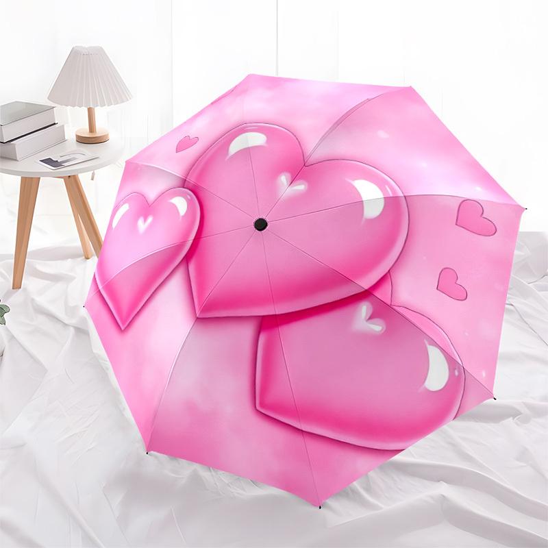 1pc Pink Hearts Automatic Opening/Closing Umbrella with Operation & Windproof Canopy yy260311001