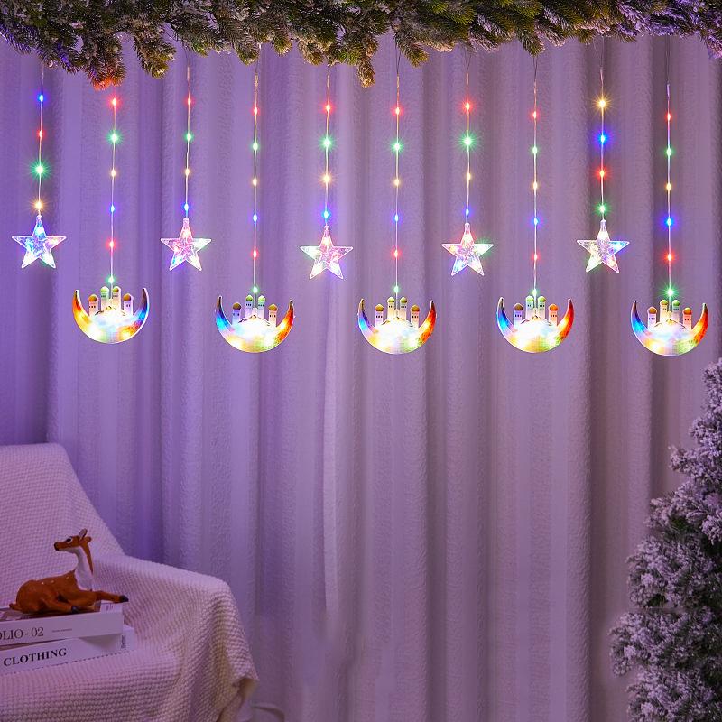 1Pc LED Star Curtain Decorative Light Moon Castle Light String Colorful Light Flashing Light String Full of Stars Room Decoration